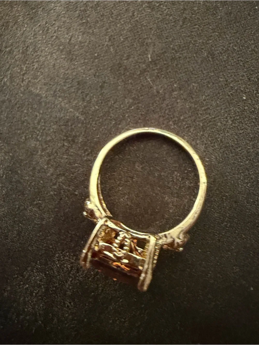Gold-Plated Ring with Rectangular Amber Stone - Elegant Women's Jewelry